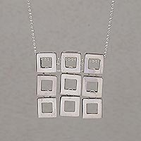 Sterling silver pendant necklace, 'Fair Square' - Handmade Sterling Silver Pendant Necklace
