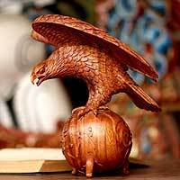 Wood sculpture, 'Ambition' - Wood Eagle Sculpture