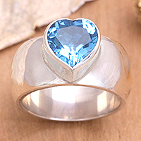 Blue topaz solitaire ring, 'Heart Voice' - Heart Shaped Sterling Silver and Blue Topaz Ring