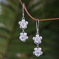 Sterling silver flower earrings Rose Duet Indonesia