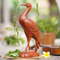 Wood sculpture, 'A Heron's Grace' - Wood sculpture