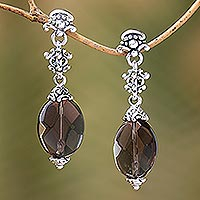Smoky quartz dangle earrings Java Palace Indonesia