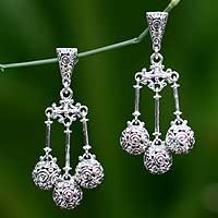 Sterling silver waterfall earrings, 'Worlds in Balance' - Artisan Crafted Sterling Silver Chandelier Earrings