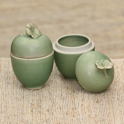 Ceramic condiment jars, Frangipani Surprise (pair)
