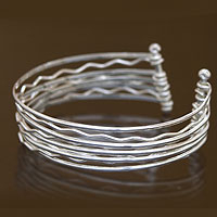 Sterling silver cuff bracelet, 'Riptide' - Sterling Silver Cuff Bracelet