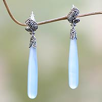 Agate drop earrings, 'Blue Honeysuckle' - Sterling Silver Agate Drop Earrings