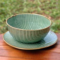 Ceramic bowl and plate set Banana Ripple Indonesia