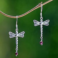 Garnet dangle earrings Nocturnal Dragonfly Indonesia