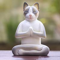 Wood sculpture Cat in Meditation Indonesia