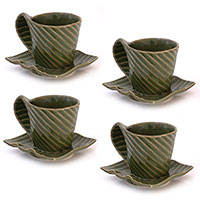 Stoneware cups and saucers Rainforest set for 4 Indonesia