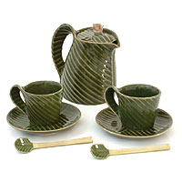 Stoneware tea set Rainforest set for 2 Indonesia