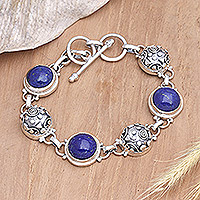 Lapis lazuli link bracelet, 'Tortoise Shells' - Lapis Lazuli Sterling Silver Link Bracelet