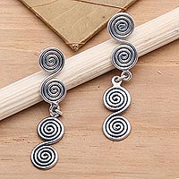 Sterling silver dangle earrings Spiral Flow Indonesia