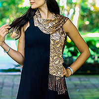 Silk batik scarf Tropical Tamarind in Black Indonesia