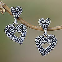 Sterling silver heart earrings Javanese Hearts Indonesia