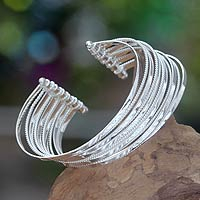 Sterling silver cuff bracelet, 'Concentric'