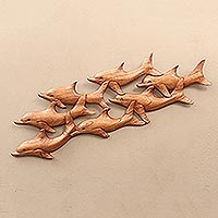 Wood wall panel, 'School of Dolphins' - Wood wall panel
