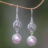 Pearl dangle earrings, 'Rose Glow' - Pearl Sterling Silver Dangle Earrings