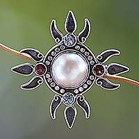 Pearl and topaz brooch pin pendant Four Winds Indonesia