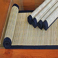 Mendong table runner and placemats Gray Weaves set for 4 Indonesia