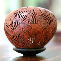 Coconut shell sculpture Elephant Wilderness Indonesia