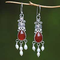 Pearl carnelian chandelier earrings Sunset Drop Indonesia
