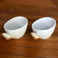 Ceramic teacups Seashells pair Indonesia