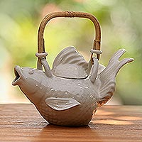 Stoneware ceramic teapot Fish Legend Indonesia