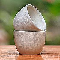 Stoneware tea cups Legends pair Indonesia