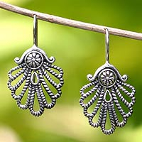 Sterling silver drop earrings, 'Silver Fan' - Sterling silver drop earrings