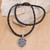 Leather necklace, 'Hibiscus Leaf' - Leather and Sterling Silver Heart Necklace thumbail