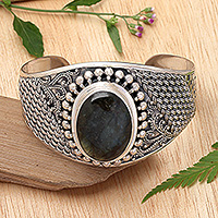 Labradorite cuff bracelet, 'Glorious' - Labradorite Sterling Silver Cuff Bracelet