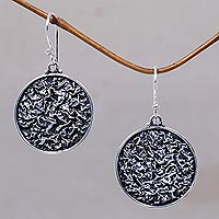 Sterling silver dangle earrings, 'Dark Eclipse' - Modern Sterling Silver Dangle Earrings