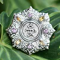Amethyst and citrine brooch pin pendant,