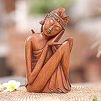 Wood statuette, 'Balinese Man' - Wood statuette