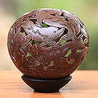 Coconut shell sculpture Diving Dolphins Indonesia