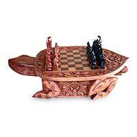 Mahogany wood chess set,
