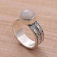 Rose quartz solitaire ring, 'Dawn Sky' - Artisan Crafted Sterling Silver and Rose Quartz Ring