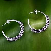 Sterling silver half hoop earrings,