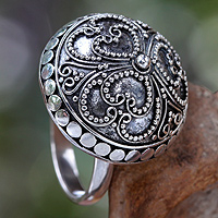 Sterling silver dome ring, 'Balinese Princess' - Artisan Crafted Sterling Silver Domed Ring