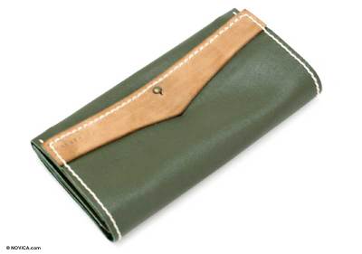Leather purse, 'Verdant Hope' - Leather purse