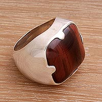 Men's sterling silver ring, 'Wild' - Men's Hand Crafted Sterling Silver and Tiger's Eye Ring