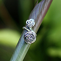 Sterling silver wrap ring, 'Roses' - Sterling silver wrap ring