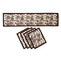 Natural fibers table runner and placemats Brown Blossom Boogie set for 4 Indonesia