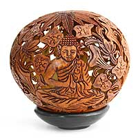 Coconut shell sculpture Buddha Indonesia