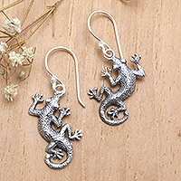 Sterling silver dangle earrings, 'Gecko Shuffle' - Sterling Silver Lizard Earrings