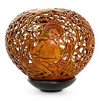 Coconut shell sculpture, 'Water Jars' - Fair Trade Cultural Coconut Shell Sculpture