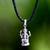 Men's sterling silver and leather necklace, 'Ganesha' - Men's Sterling Silver Pendant Necklace (image 2c) thumbail