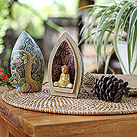 Wood statuette, 'Hidden Buddha' - Buddhism Wood Sculpture