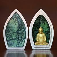 Wood statuette, 'Lotus Buddha' - Unique Wood Sculpture
